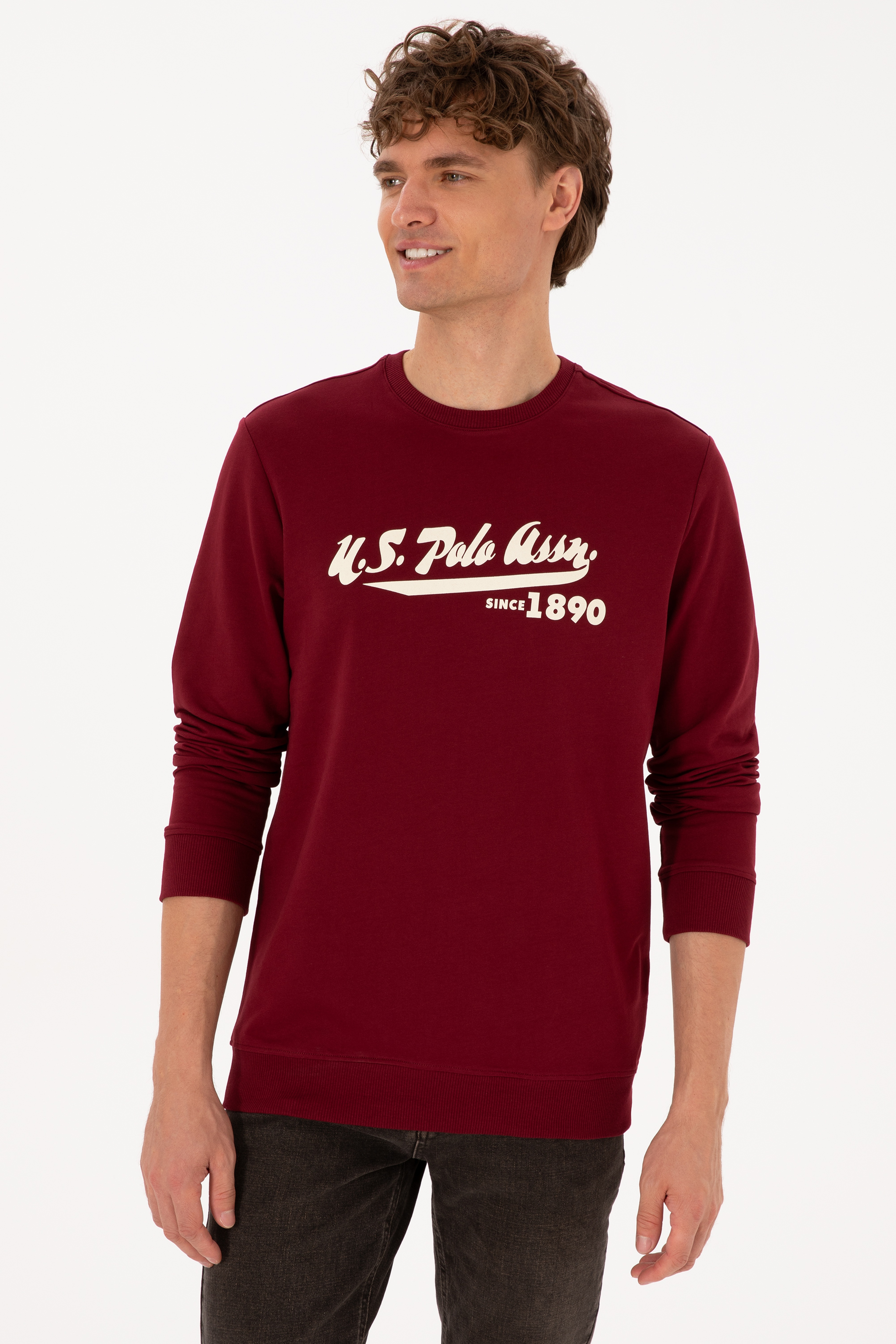 Erkek Bisiklet Yaka Regular Fit Bordo İnce Sweatshirt - Image 3