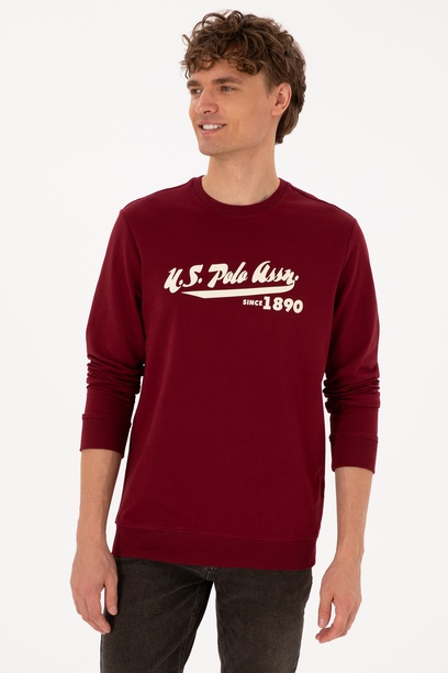 Erkek Bisiklet Yaka Regular Fit Bordo İnce Sweatshirt
