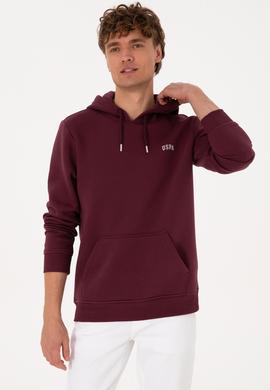 Erkek Regular Fit Kapüşonlu Şardonlu Bordo Basic Sweatshirt - 50315582283