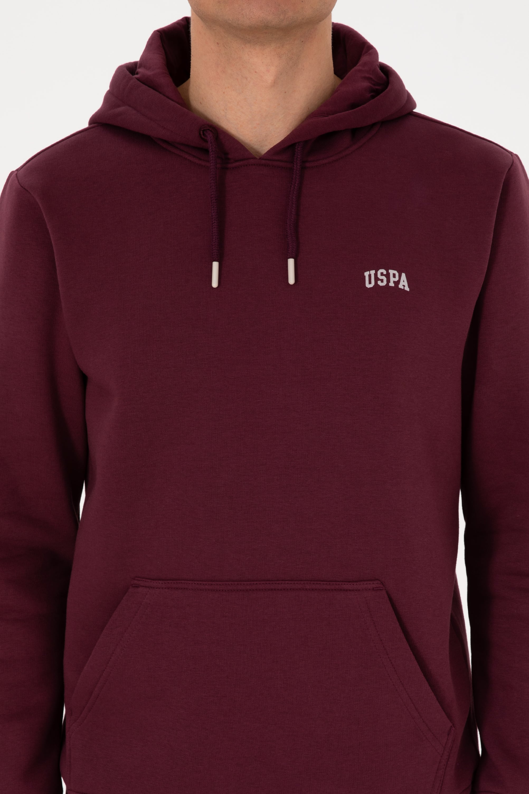 Erkek Regular Fit Kapüşonlu Şardonlu Bordo Basic Sweatshirt