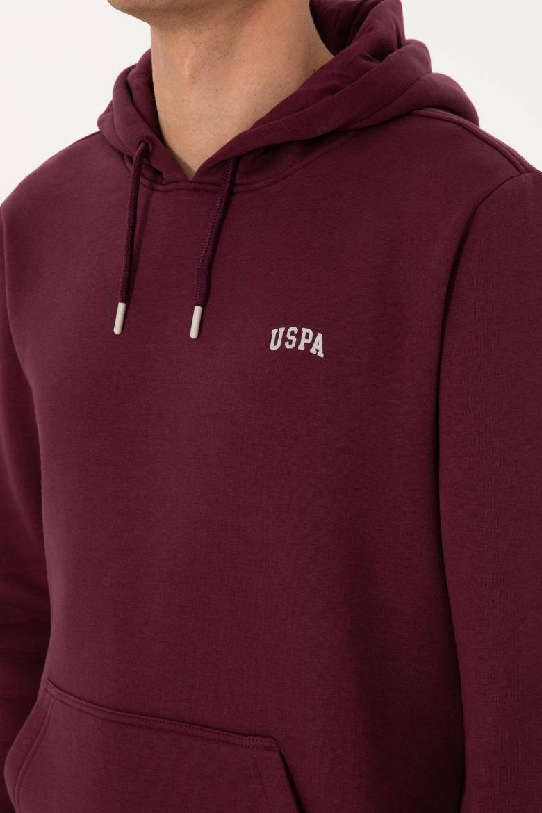 Erkek Regular Fit Kapüşonlu Şardonlu Bordo Basic Sweatshirt - 50315582283