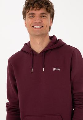 Erkek Regular Fit Kapüşonlu Şardonlu Bordo Basic Sweatshirt - 50315582283