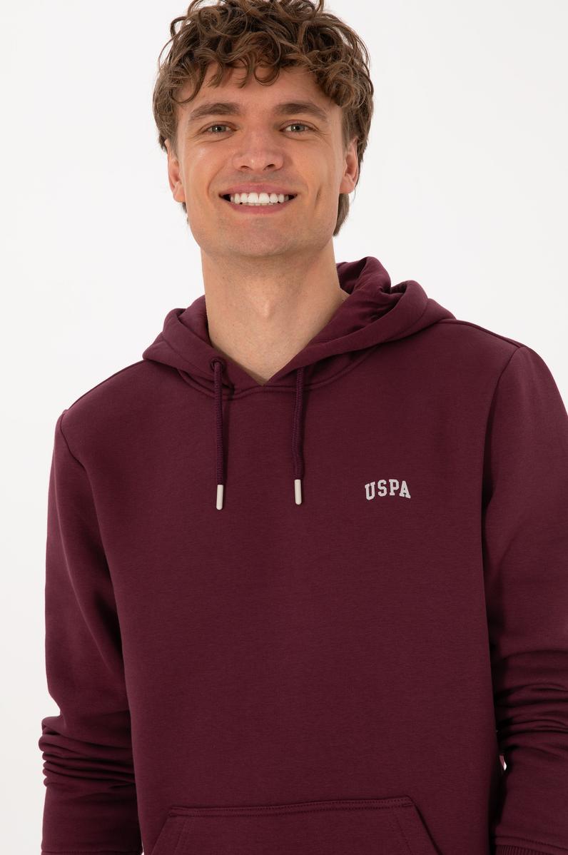Erkek Regular Fit Kapüşonlu Şardonlu Bordo Basic Sweatshirt