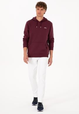 Erkek Regular Fit Kapüşonlu Şardonlu Bordo Basic Sweatshirt - 50315582283