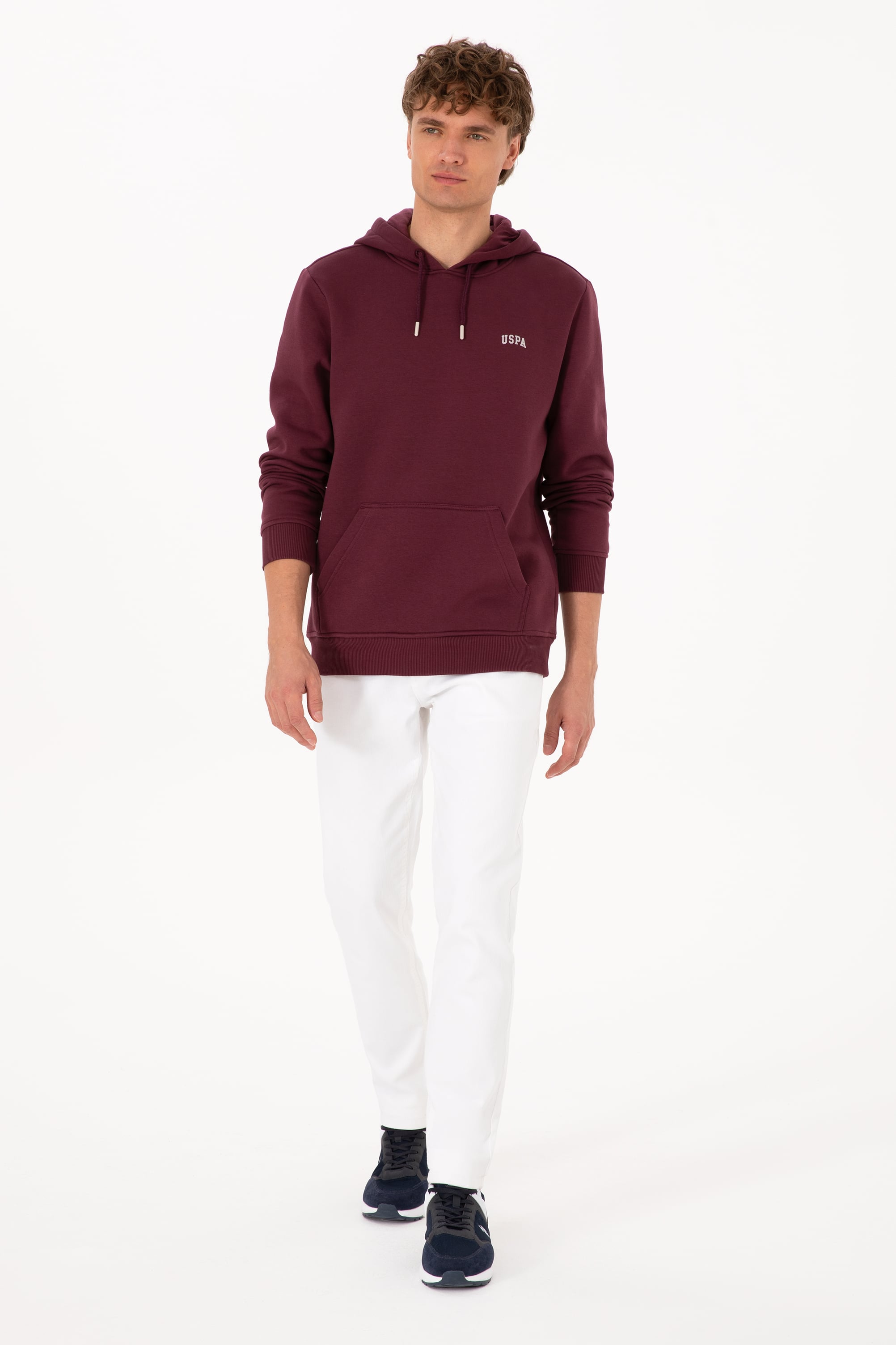 Erkek Regular Fit Kapüşonlu Şardonlu Bordo Basic Sweatshirt - Image 4