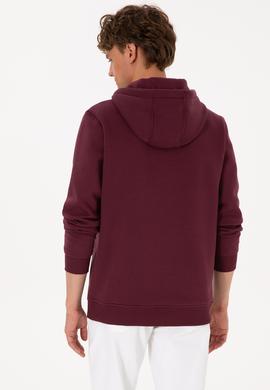 Erkek Regular Fit Kapüşonlu Şardonlu Bordo Basic Sweatshirt - 50315582283
