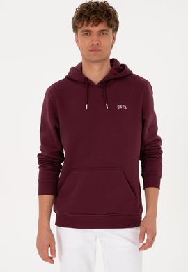 Erkek Regular Fit Kapüşonlu Şardonlu Bordo Basic Sweatshirt - 50315582283