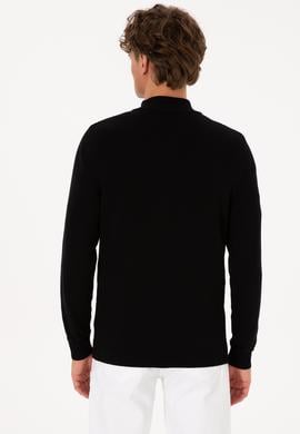 Erkek Slim Fit Yarım Fermuarlı Siyah Basic Kazak - 50313695038