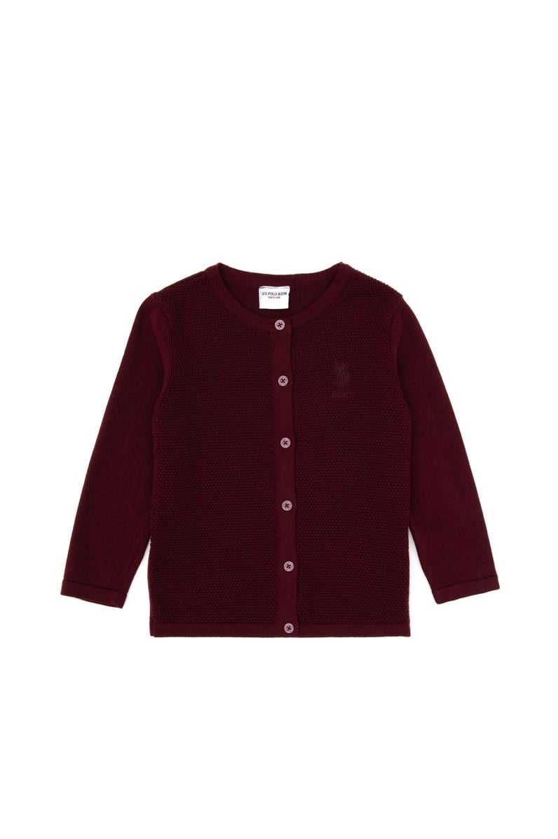 Kız Çocuk Bordo Düğmeli Bisiklet Yaka Triko Hırka