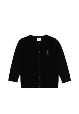 Kız Çocuk Siyah Düğmeli Bisiklet Yaka Triko Hırka - 50316292022