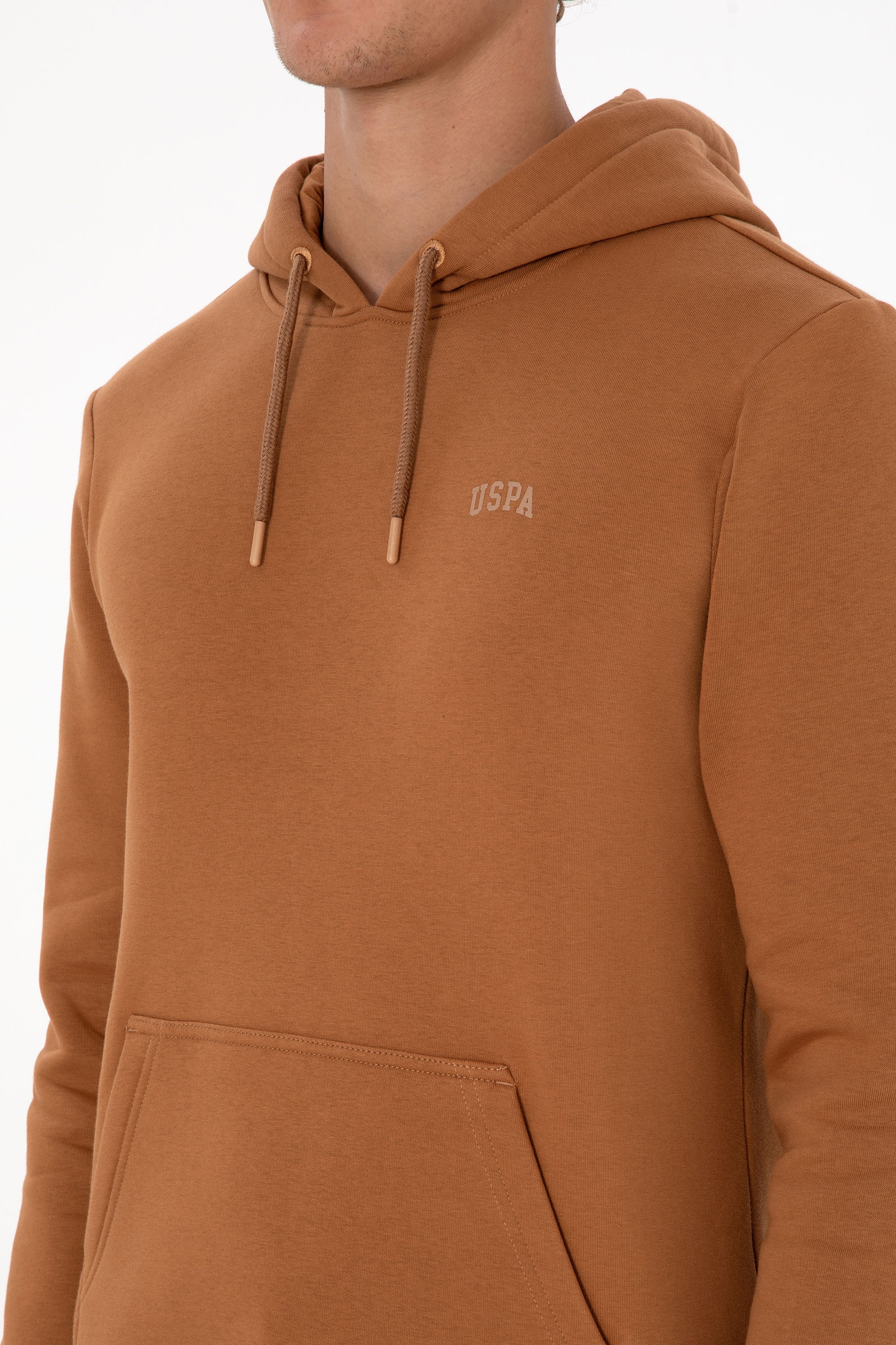 Erkek Regular Fit Kapüşonlu Şardonlu Camel Basic Sweatshirt - Image 7