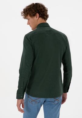 Erkek Koyu Yeşil Uzun Kollu Basic Gömlek - 50316721051