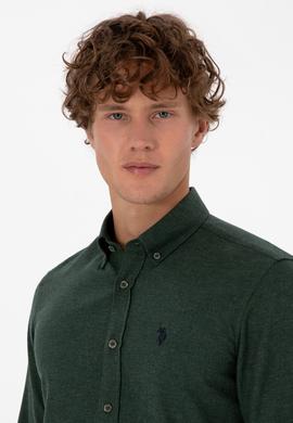 Erkek Koyu Yeşil Uzun Kollu Basic Gömlek - 50316721051