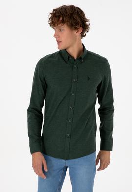Erkek Koyu Yeşil Uzun Kollu Basic Gömlek - 50316721051