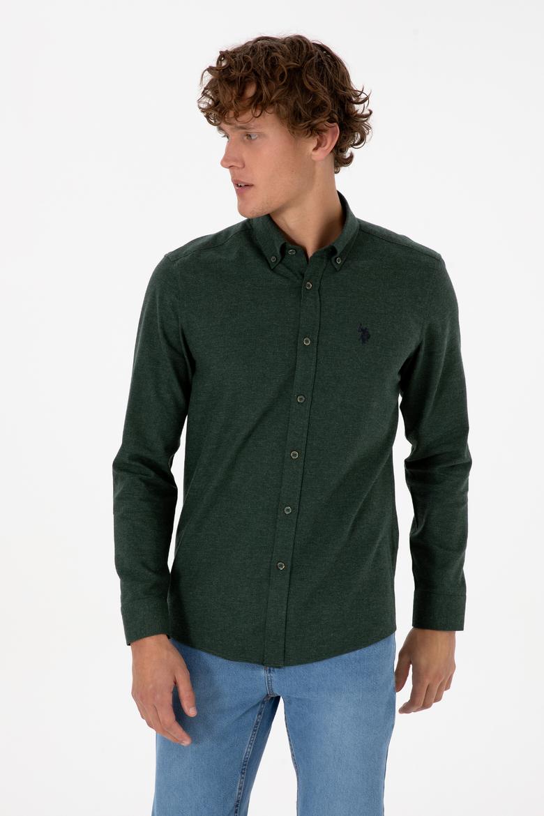 Erkek Koyu Yeşil Uzun Kollu Basic Gömlek - 50316721051
