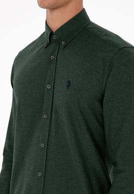 Erkek Koyu Yeşil Uzun Kollu Basic Gömlek - 50316721051