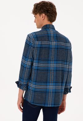 Erkek Mavi Ekoseli Uzun Kollu Siyah Gömlek - 50316632005