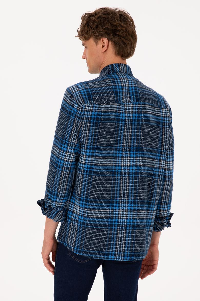 Erkek Mavi Ekoseli Uzun Kollu Siyah Gömlek - 50316632005
