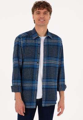 Erkek Mavi Ekoseli Uzun Kollu Siyah Gömlek - 50316632005