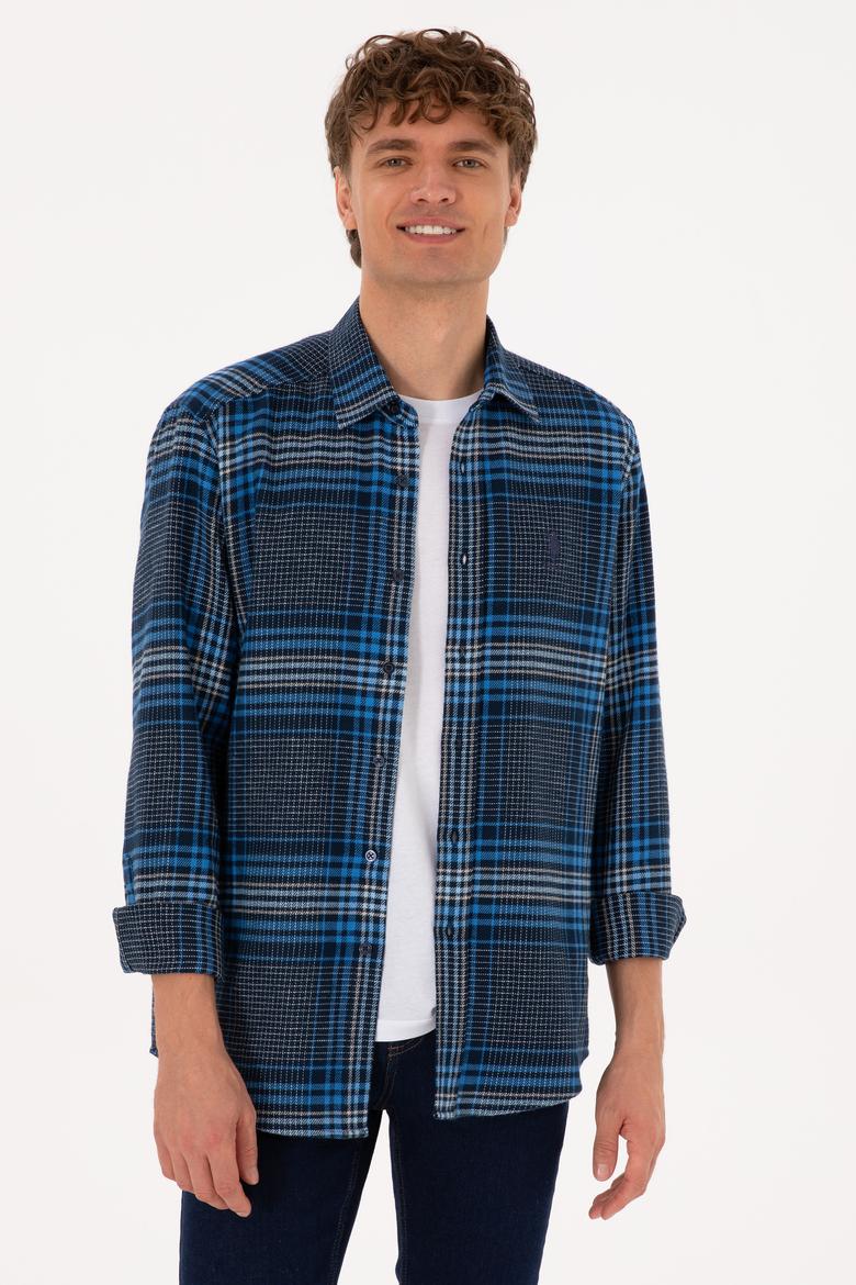 Erkek Mavi Ekoseli Uzun Kollu Siyah Gömlek - 50316632005