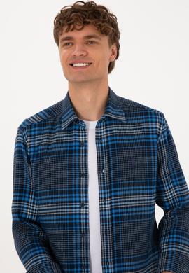 Erkek Mavi Ekoseli Uzun Kollu Siyah Gömlek - 50316632005