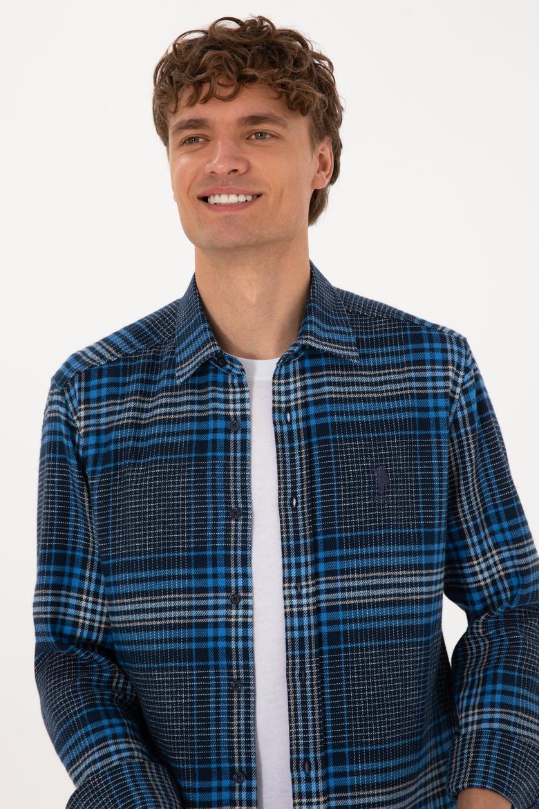 Erkek Mavi Ekoseli Uzun Kollu Siyah Gömlek - 50316632005