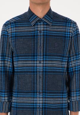 Erkek Mavi Ekoseli Uzun Kollu Siyah Gömlek - 50316632005