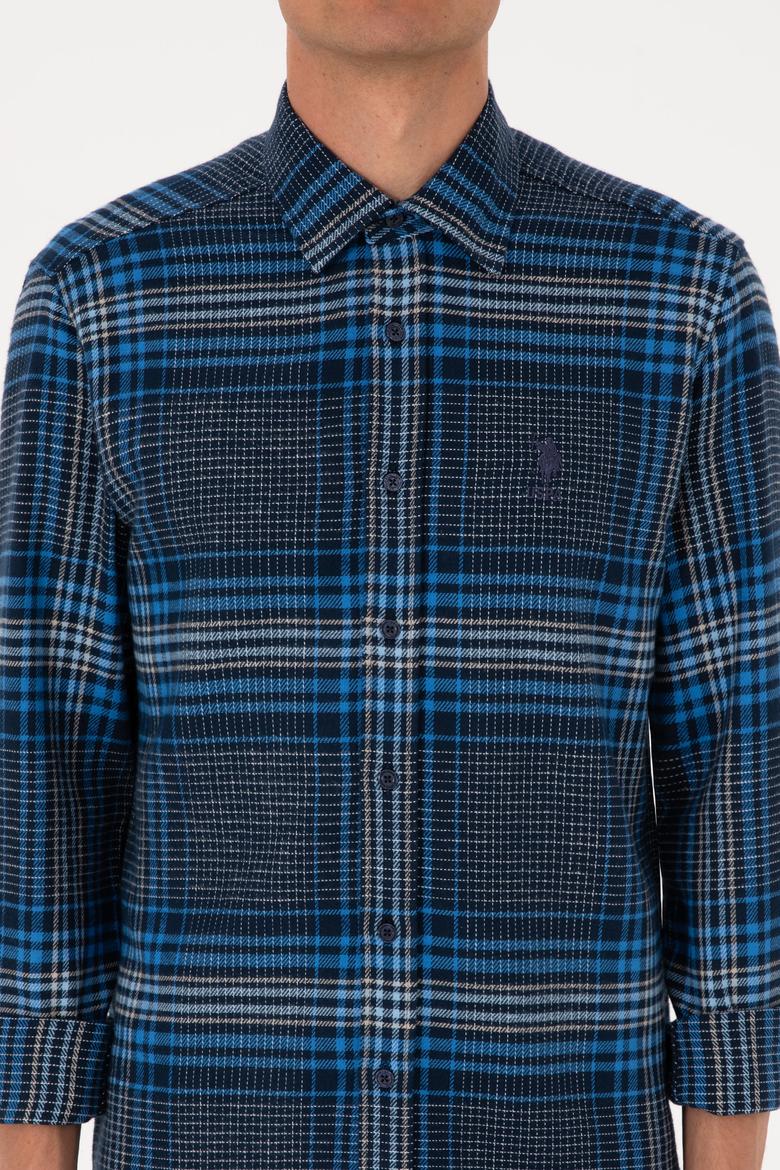 Erkek Mavi Ekoseli Uzun Kollu Siyah Gömlek - 50316632005