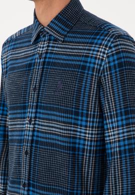 Erkek Mavi Ekoseli Uzun Kollu Siyah Gömlek - 50316632005
