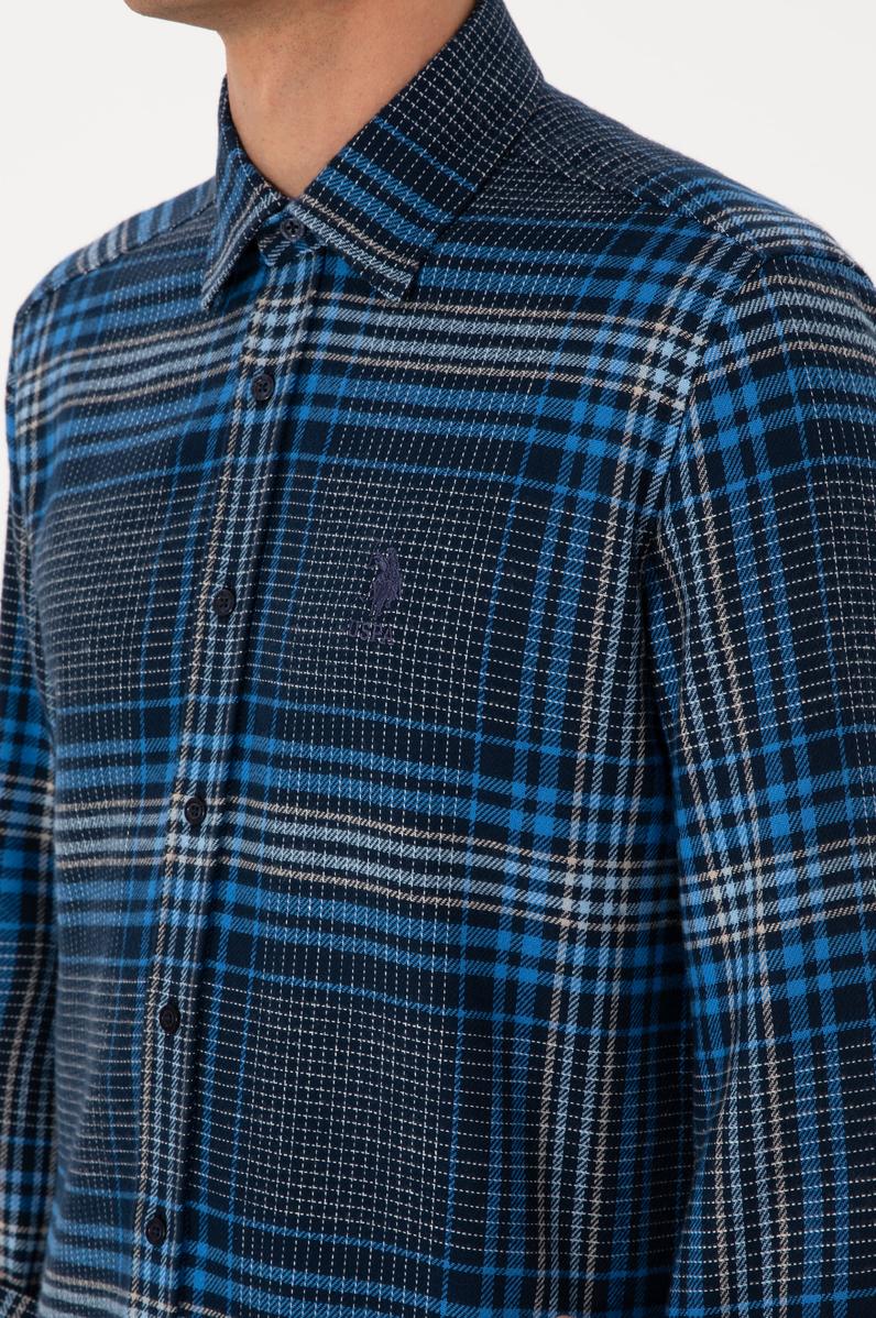 Erkek Mavi Ekoseli Uzun Kollu Siyah Gömlek