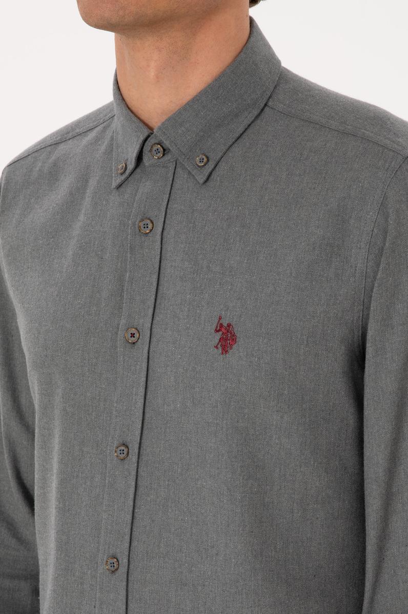 Erkek Gri Uzun Kollu Basic Gömlek