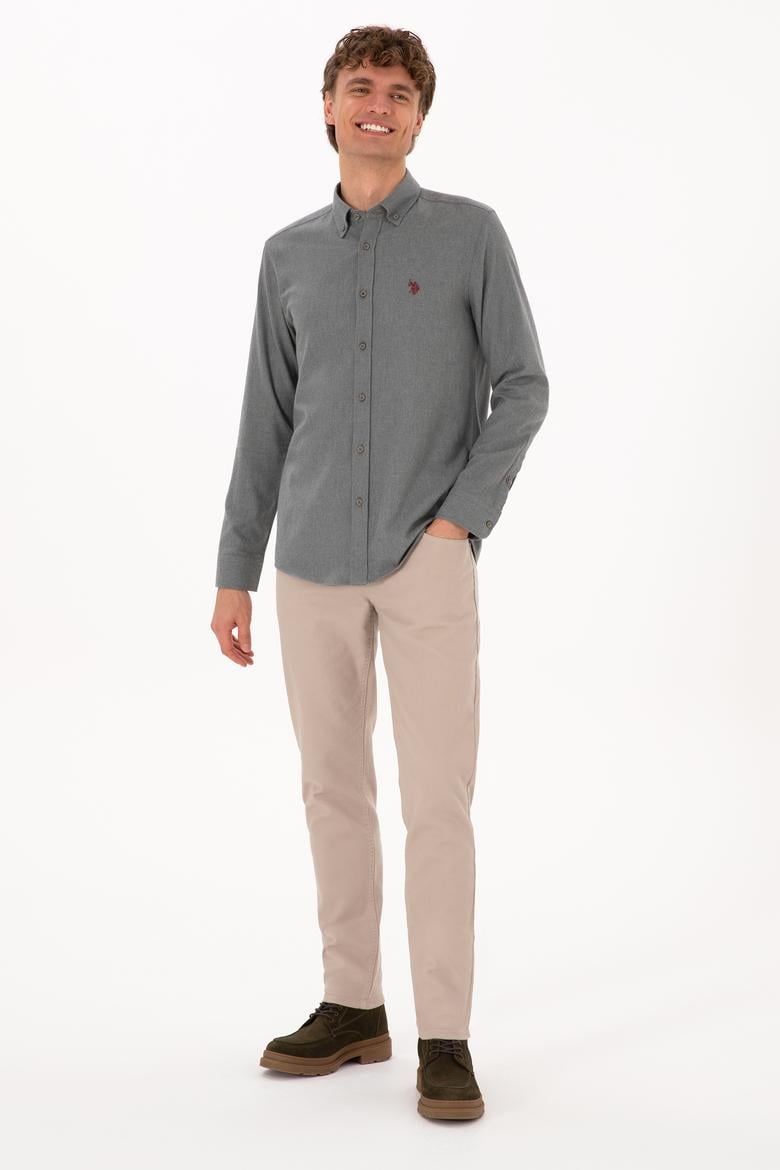 Erkek Gri Uzun Kollu Basic Gömlek - 50316721096