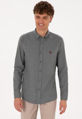 Erkek Gri Uzun Kollu Basic Gömlek - 50316721096