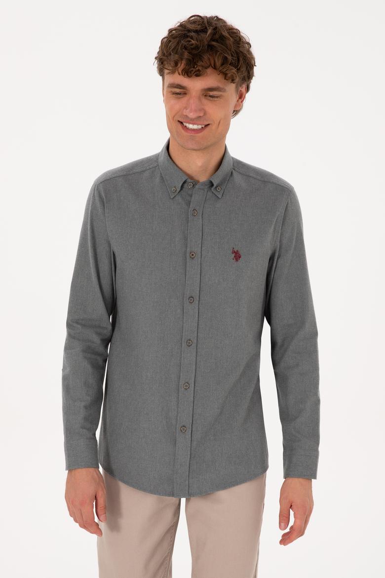 Erkek Gri Uzun Kollu Basic Gömlek - 50316721096