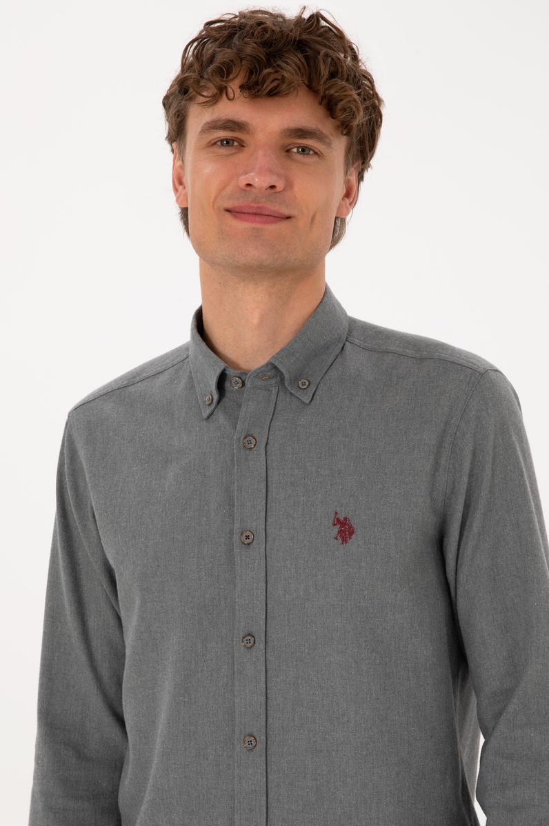 Erkek Gri Uzun Kollu Basic Gömlek