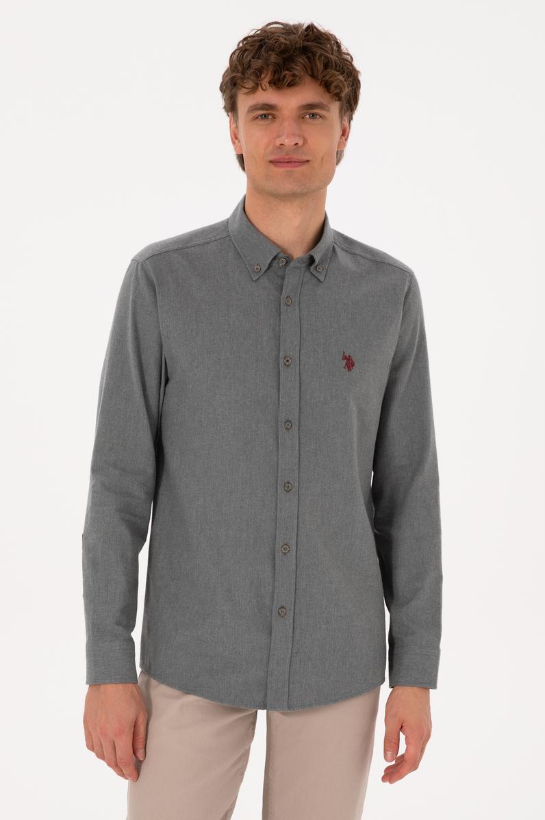 Erkek Gri Uzun Kollu Basic Gömlek