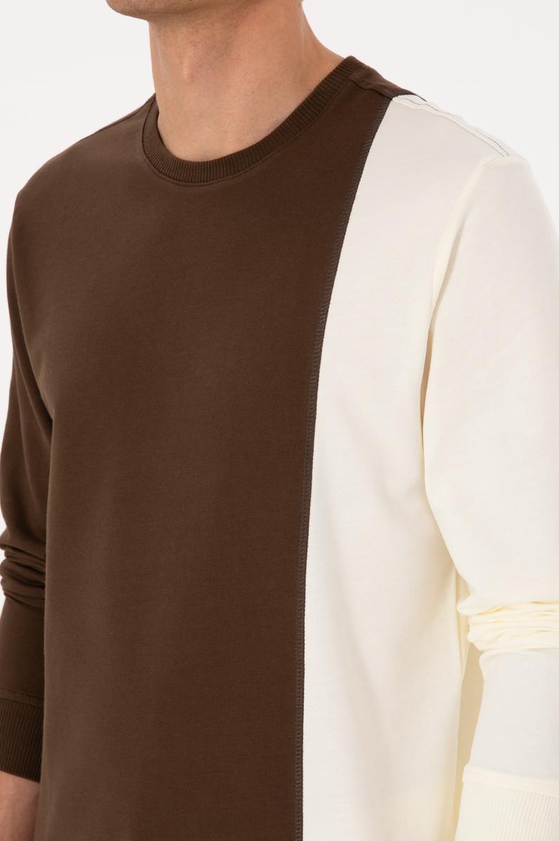 Erkek Regular Fit Bisiklet Yaka Kahverengi İnce Sweatshirt