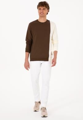 Erkek Regular Fit Bisiklet Yaka Kahverengi İnce Sweatshirt - 50316316017