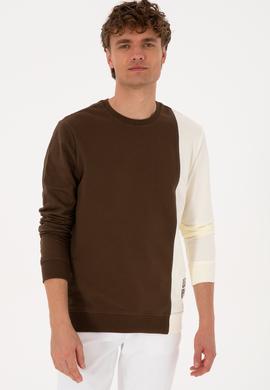 Erkek Regular Fit Bisiklet Yaka Kahverengi İnce Sweatshirt - 50316316017