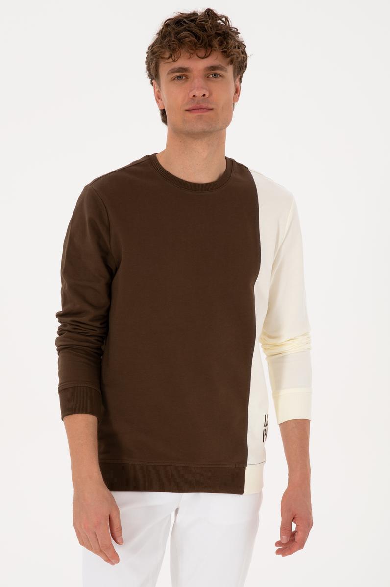 Erkek Regular Fit Bisiklet Yaka Kahverengi İnce Sweatshirt