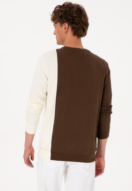 Erkek Regular Fit Bisiklet Yaka Kahverengi İnce Sweatshirt - 50316316017