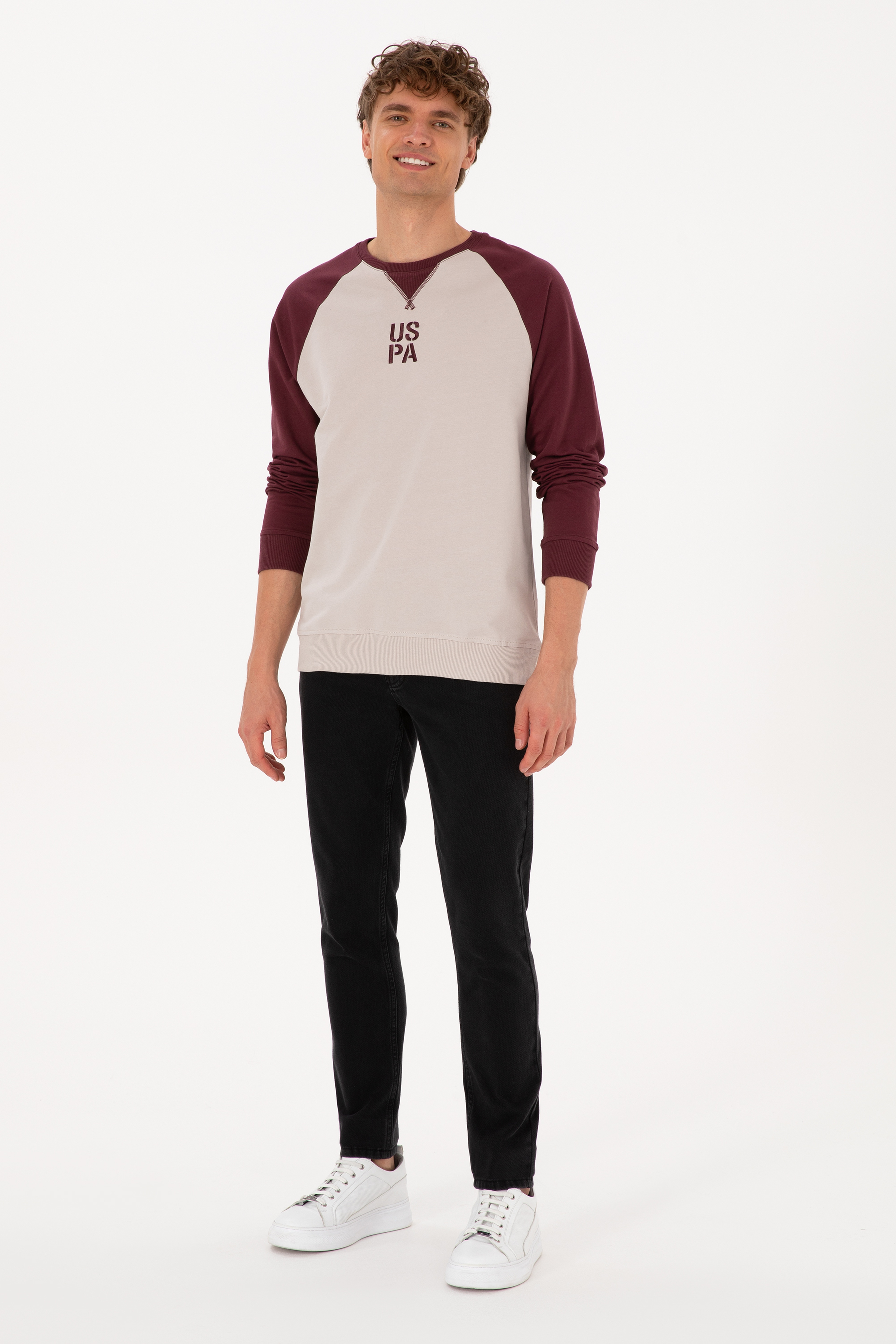 Erkek Bisiklet Yaka Regular Fit Bordo İnce Sweatshirt