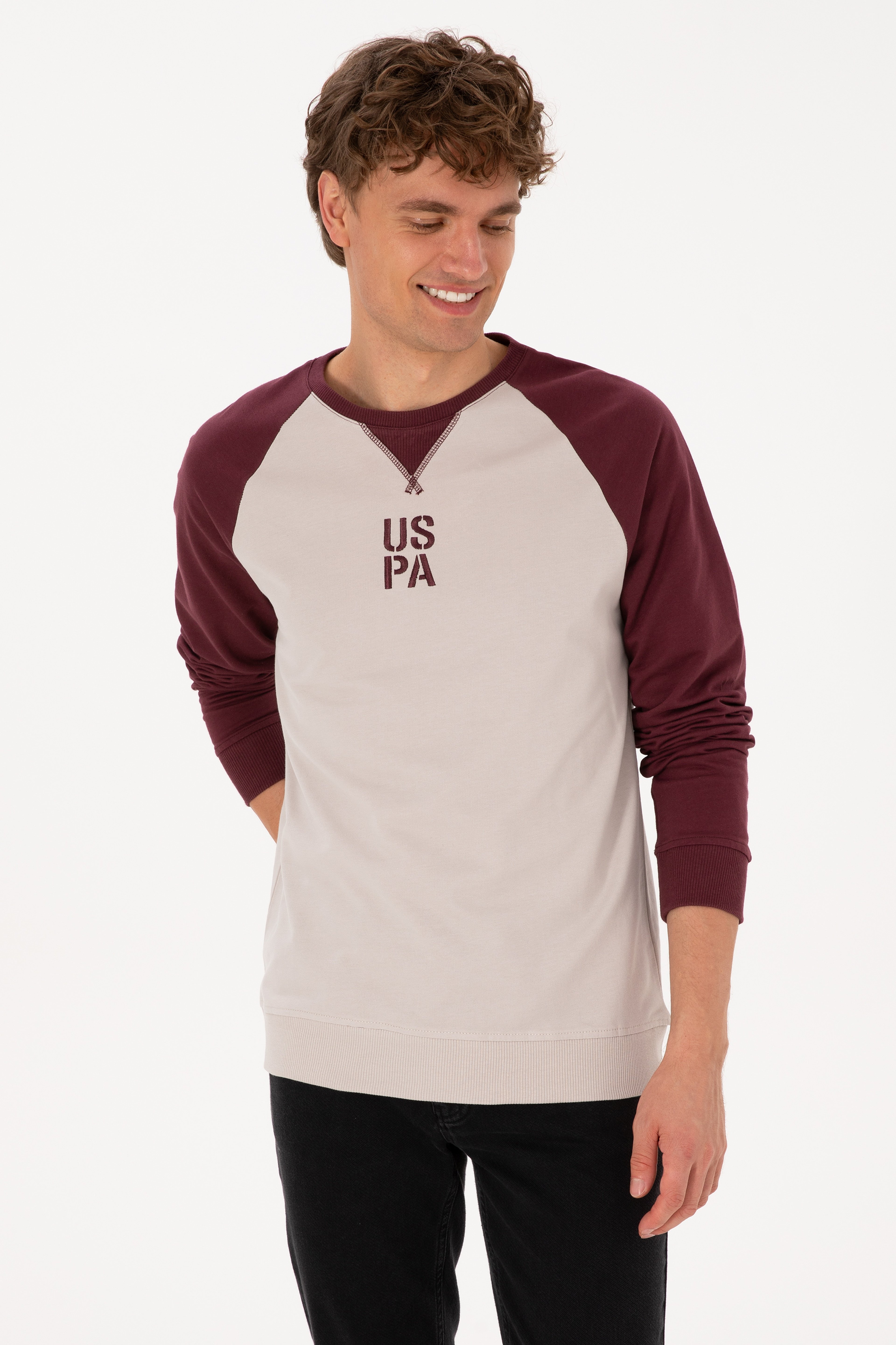 Erkek Bisiklet Yaka Regular Fit Bordo İnce Sweatshirt - Image 3