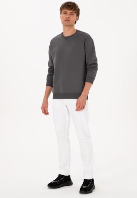 Erkek Comfort Fit Bisiklet Yaka Şardonlu Gri Basic Sweatshirt - 50313757126