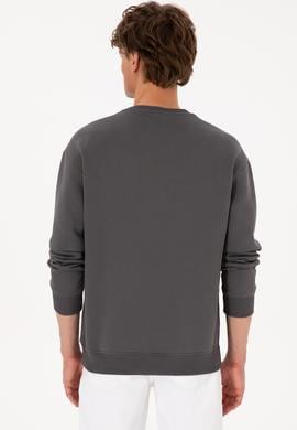 Erkek Comfort Fit Bisiklet Yaka Şardonlu Gri Basic Sweatshirt - 50313757126