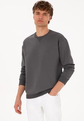 Erkek Comfort Fit Bisiklet Yaka Şardonlu Gri Basic Sweatshirt - 50313757126