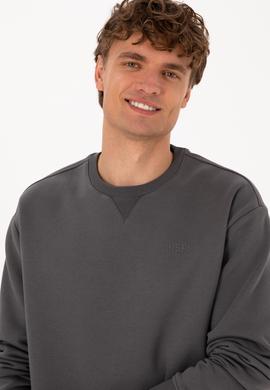 Erkek Comfort Fit Bisiklet Yaka Şardonlu Gri Basic Sweatshirt - 50313757126