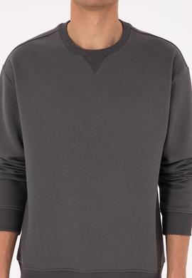 Erkek Comfort Fit Bisiklet Yaka Şardonlu Gri Basic Sweatshirt - 50313757126