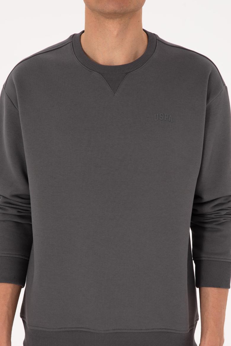 Erkek Comfort Fit Bisiklet Yaka Şardonlu Gri Basic Sweatshirt - 50313757126