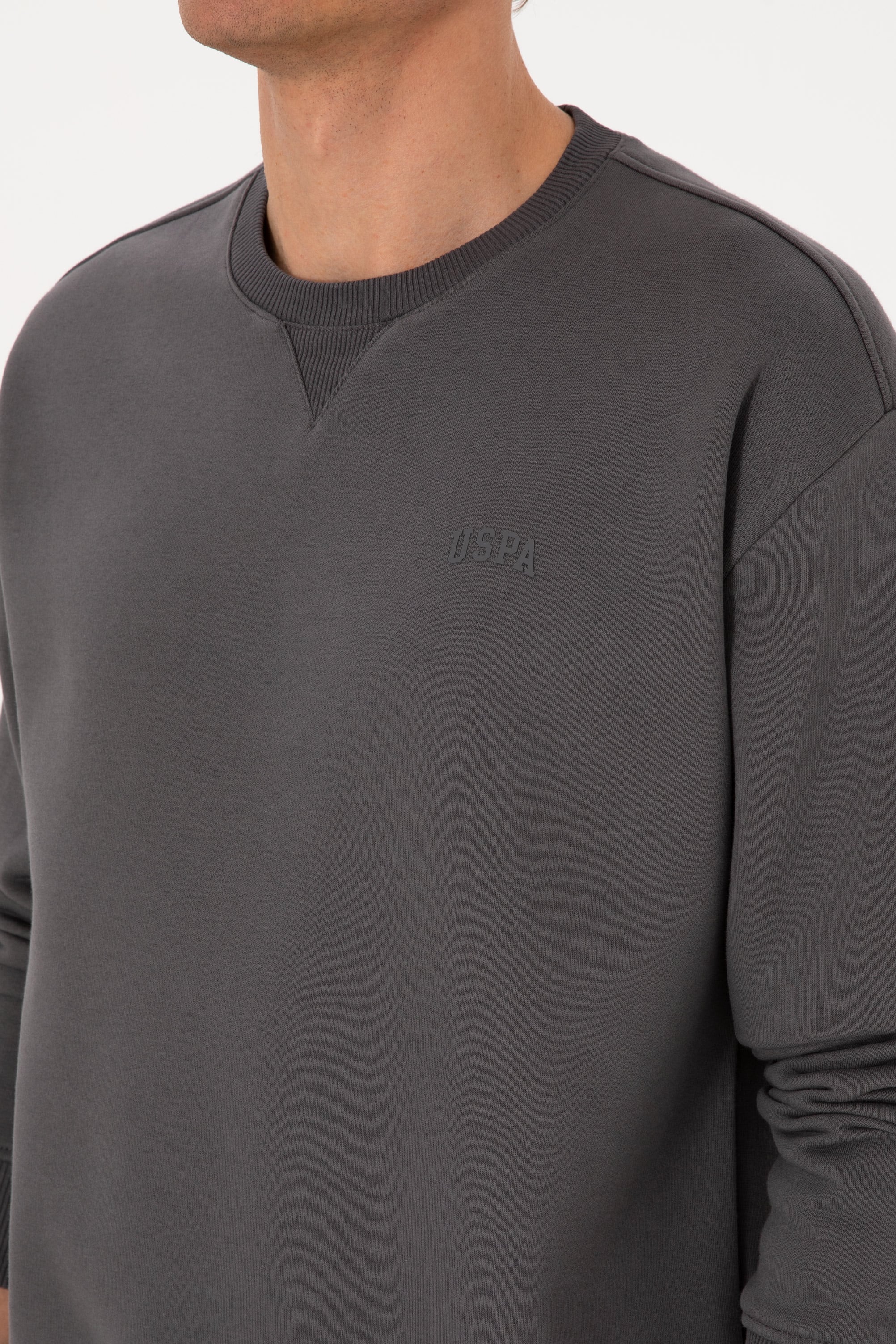 Erkek Comfort Fit Bisiklet Yaka Şardonlu Gri Basic Sweatshirt - Image 7